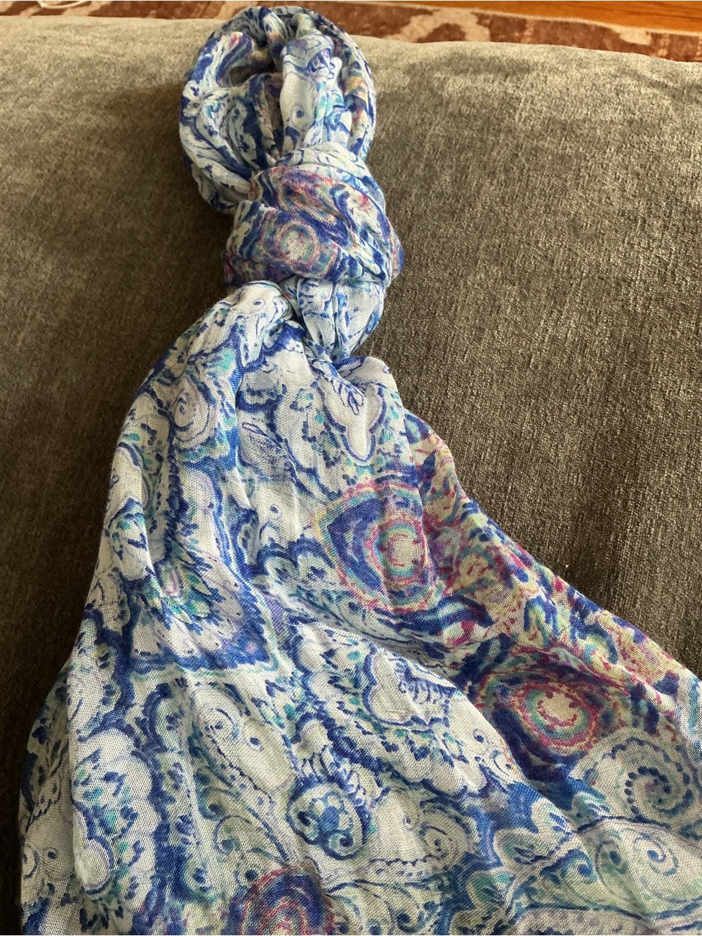 Lightweight Watercolor Blue & White Paisley Scarf